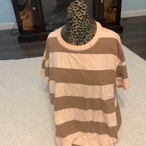 Pink and brown striped boxy tee